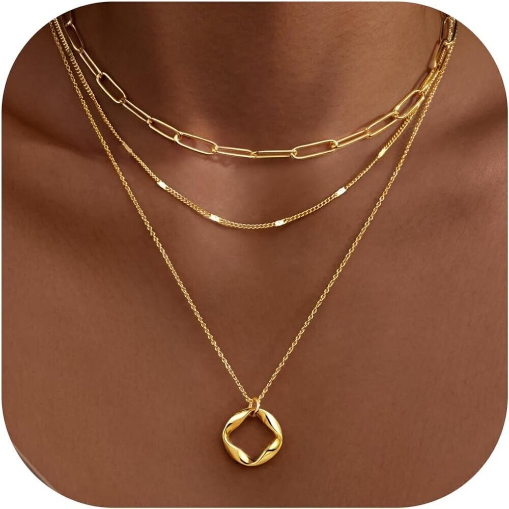 Layered Gold Necklaces Set for Women Dainty 14K Gold Silver Plated Trendy Chain